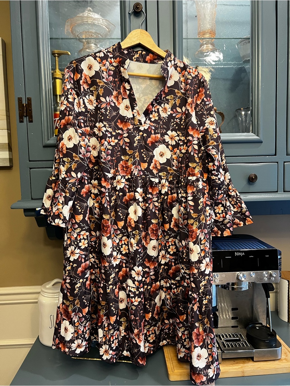 Floral Tiered V-Neck Dress in Dark Floral